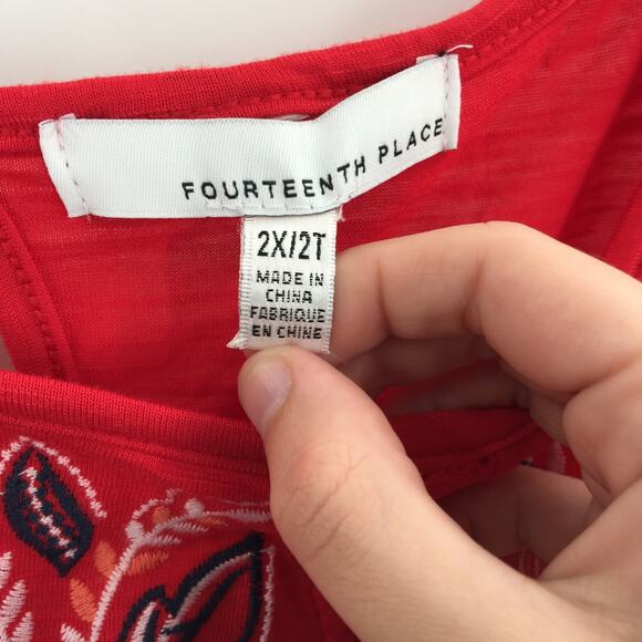 Fourteenth Place Womens Cold Shoulder Embroidery Blouse Red Plus Size 2X NWT - Picture 5 of 8